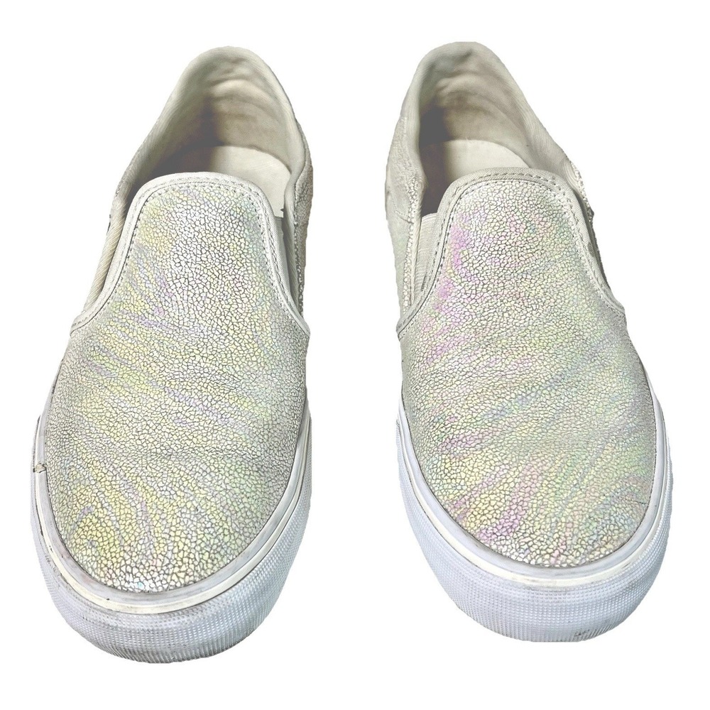 Vans Asher Deluxe‎ Womens Iridescent White Leather Skater Shoes Size 8